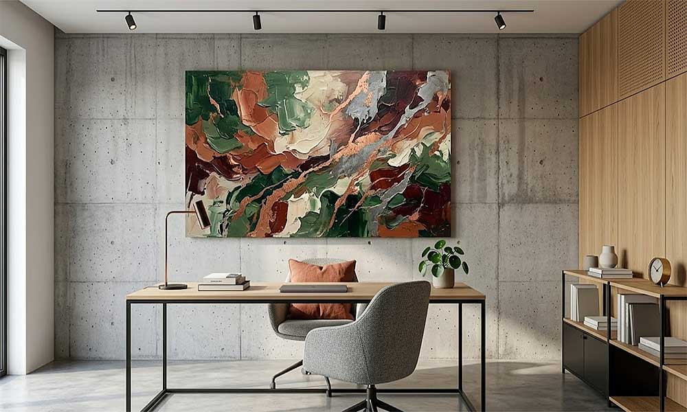 Abstrakcyjny obraz w nowoczesnym wnętrzu loft